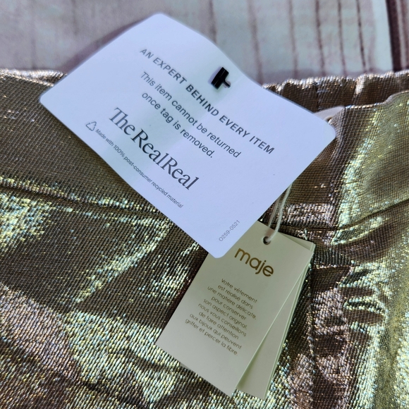 **SOLD** NWT Maje High Waist Gold Metallic Silk Blend Shorts | Women's Size 2-4 - Picture 7 of 14